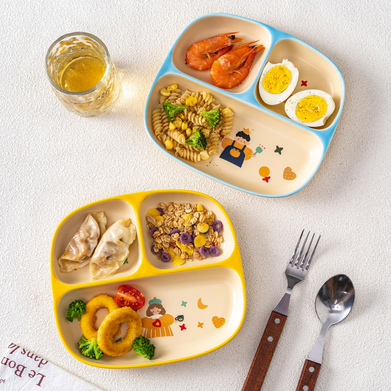 儿童分格餐盘男孩女孩吃饭专用食品级2025新款家庭陶瓷三格分餐盘