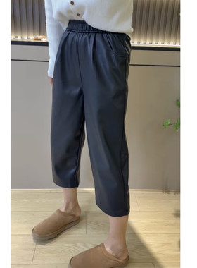 PU皮哈伦裤女弹力九分休闲裤