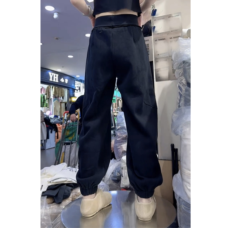 加绒高腰弯刀运动休闲束脚哈伦裤