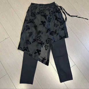 女松紧腰弹力百搭系带假两件九分裤 蝴蝶拼纱围裙裤 潮 新款 欧货夏季