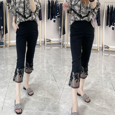 松紧腰休闲风七分蕾丝