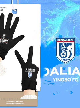 大连英博海发队新标蓝色大连足球迷可触屏手套男女骑行车分指保暖