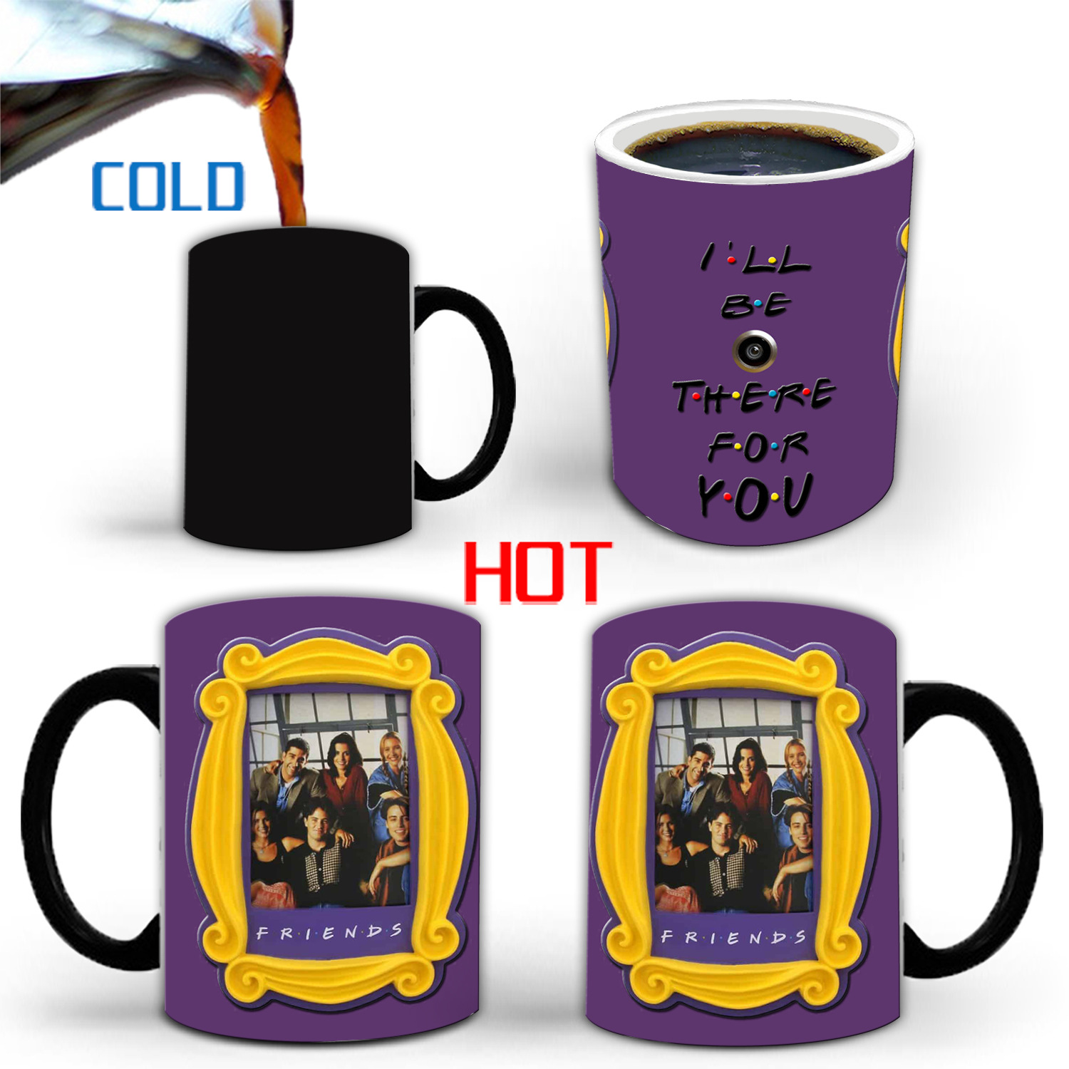 跨境新款 Friends 老友记 创意变色马克杯陶瓷热反应咖啡杯子礼物