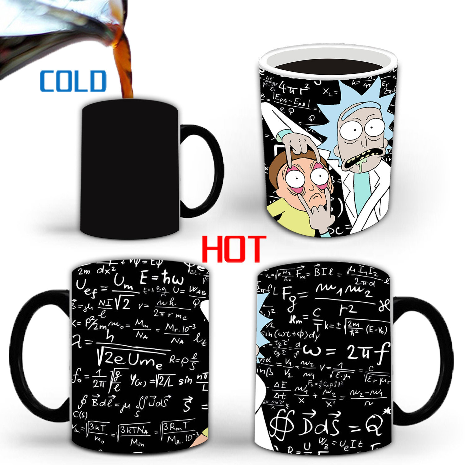 外贸 e=mc2数学公式瑞克和莫蒂创意变色马克杯陶瓷感温咖啡水杯子