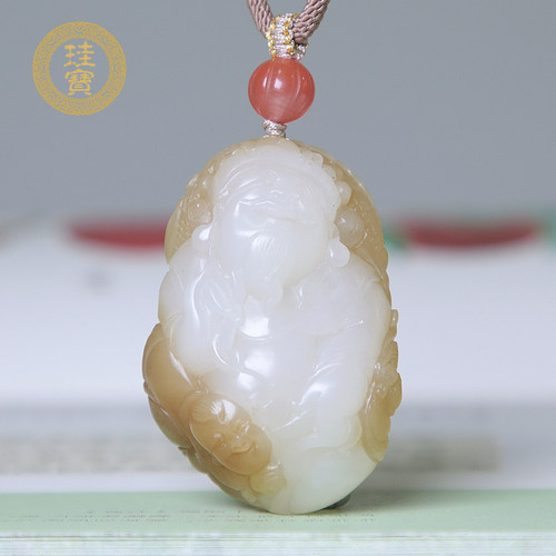 珪宝和田玉糖羊脂白玉财神吊坠男