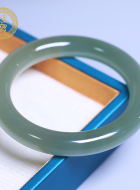 珪宝和田玉湖水绿宽条手镯女59mm