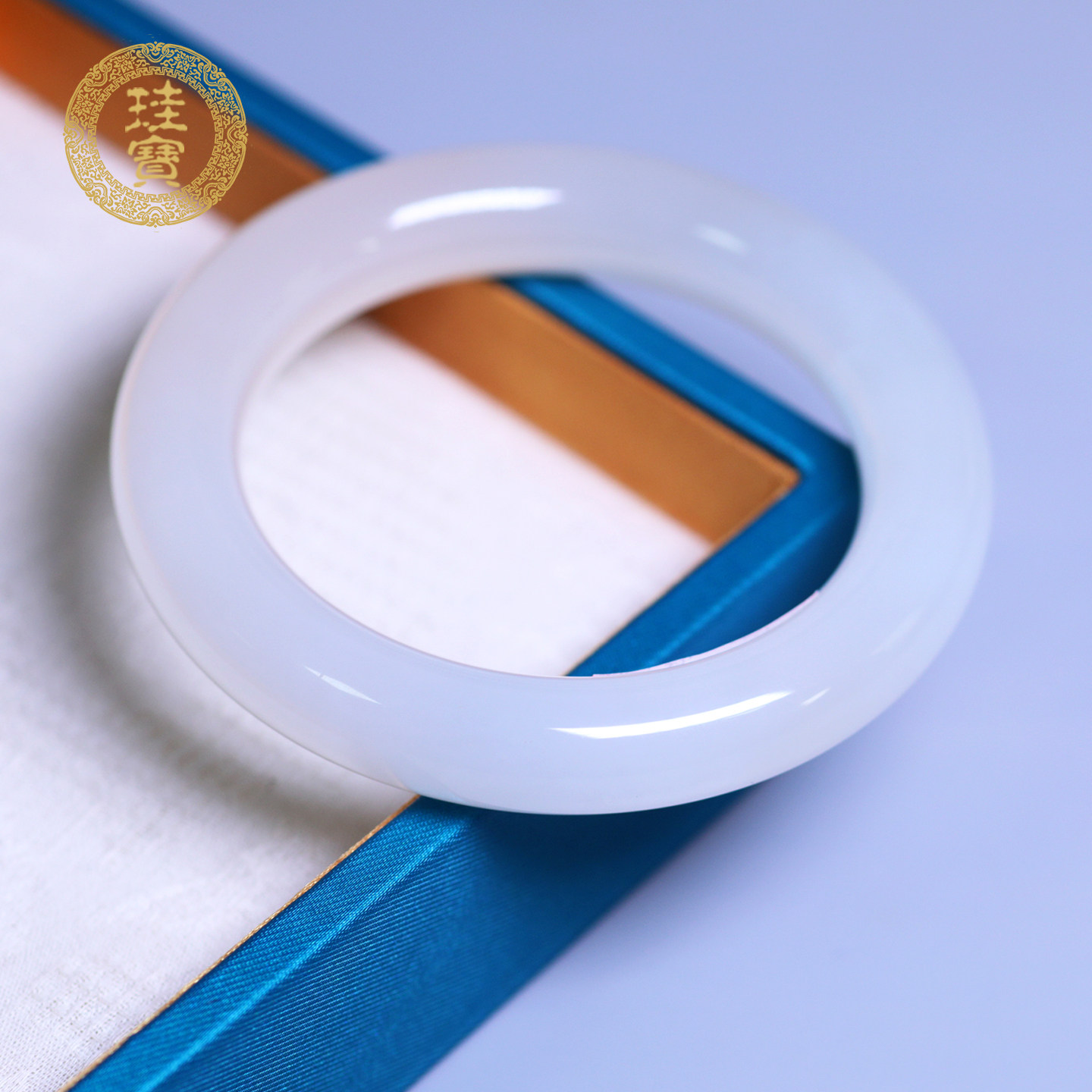 珪宝和田玉冰藕粉圆条手镯58.5mm