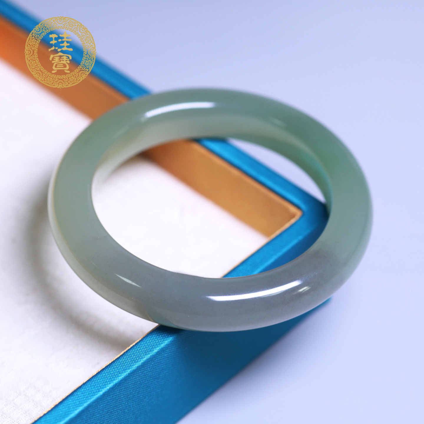 珪宝和田玉青白烟紫宽条手镯56mm