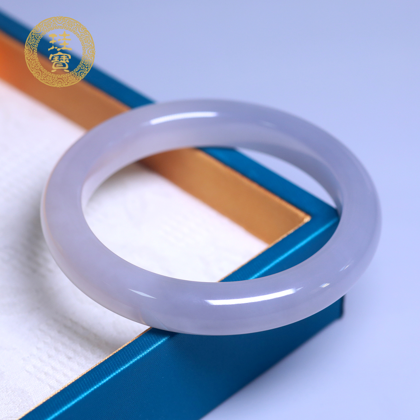 珪宝和田玉冰烟紫宽条手镯女59mm