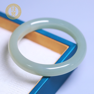 珪宝56mm和田玉晴水宽条手镯女款玉镯子天然玉石带证书送女生2860