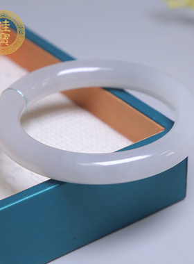 珪宝和田玉高冰烟紫胖圆条手镯女款玉镯子天然玉石圈口58.6mm礼物