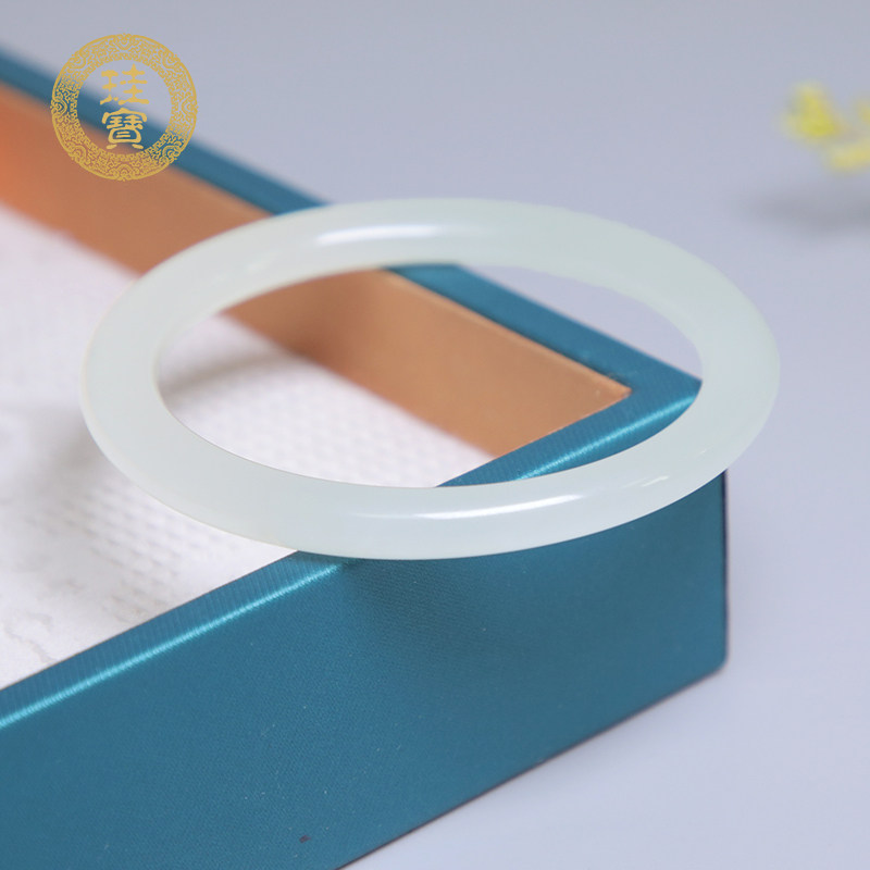 珪宝和田玉白玉细圆条手镯女款玉镯子天然玉石圈口54mm送女友1640