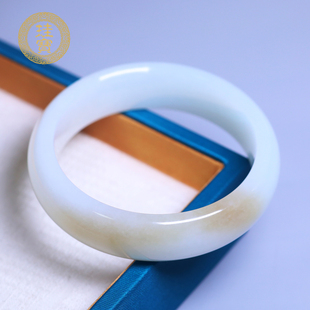 珪宝58mm和田玉糖羊脂玉宽条手镯女款温润玉器手饰玉镯子天然玉石