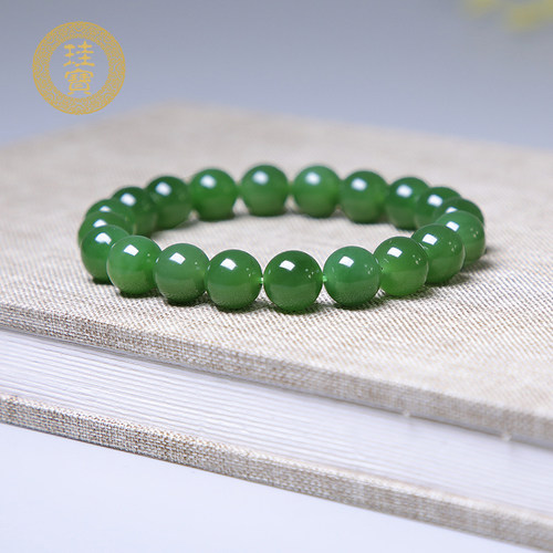 珪宝和田玉碧玉菠菜绿手串女9mm