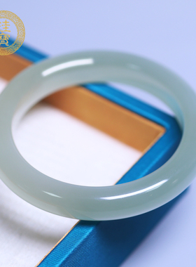 珪宝和田玉高冰绿晴宽条手镯54mm