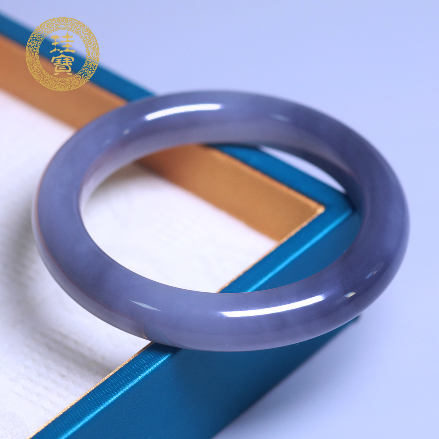 珪宝和田玉冰烟紫宽条手镯56.6mm