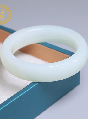 珪宝57.3mm和田玉羊脂玉宽条手镯女款油润山流水玉镯子天然送女友