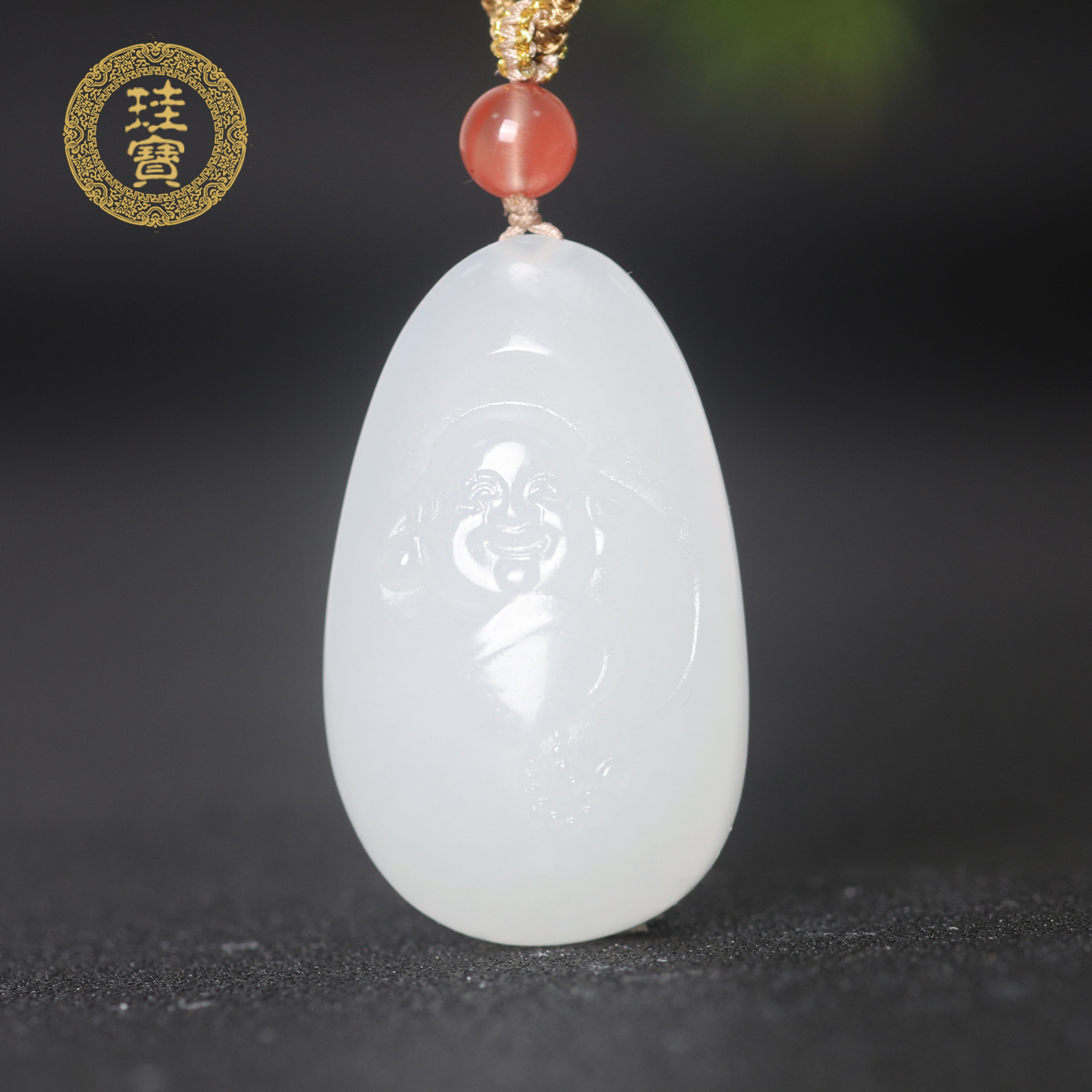 珪宝和田玉羊脂玉水滴佛吊坠女士玉佩玉挂件天然玉石玉项链带证书