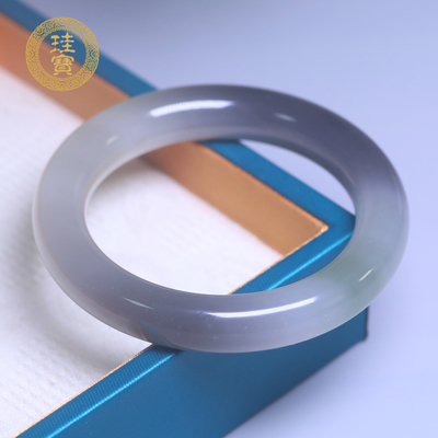 珪宝和田玉烟紫翠青圆条手镯55mm