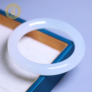 珪宝59mm和田玉羊脂玉胖圆条手镯女款白月光玉镯子天然玉石带证书