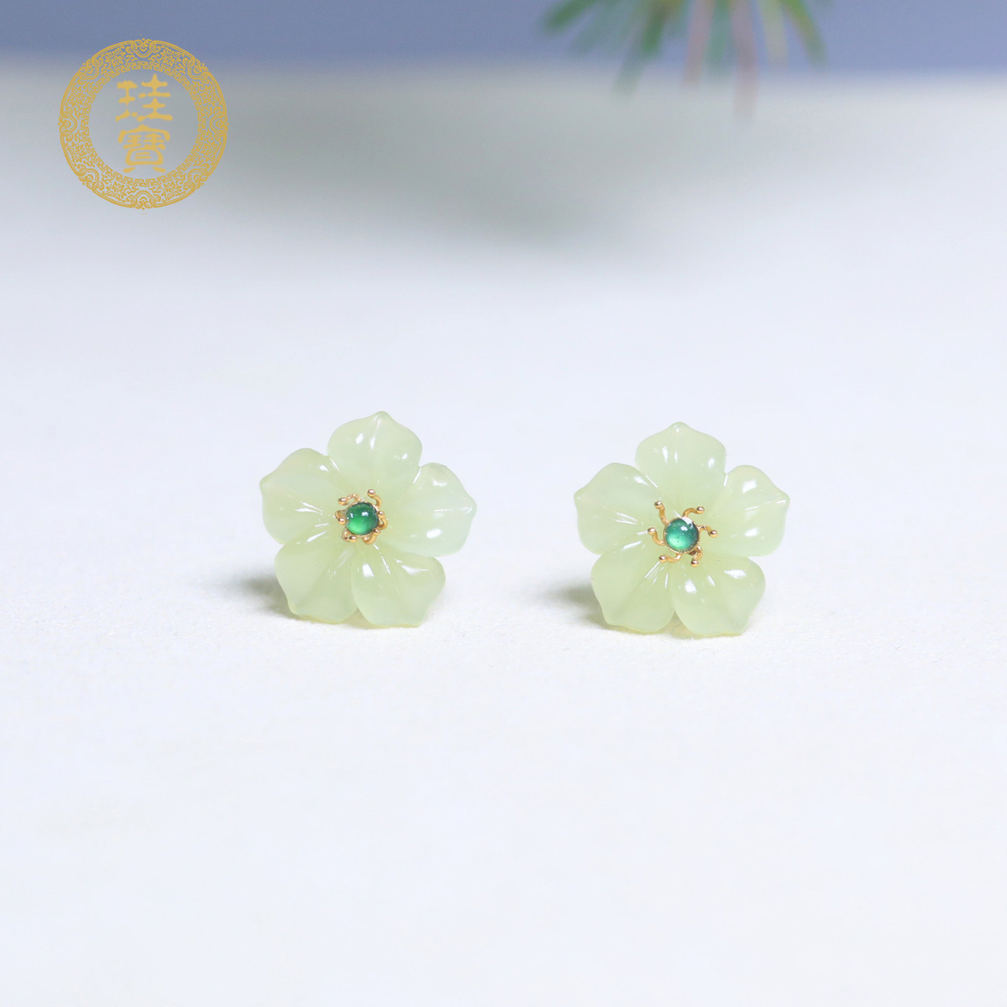 珪宝和田玉黄玉18K金镶樱花耳钉女士耳饰小众设计天然玉石带证书,珠宝/钻石/翡翠,耳饰,淘宝优惠券,粉丝福利购,淘宝优惠卷