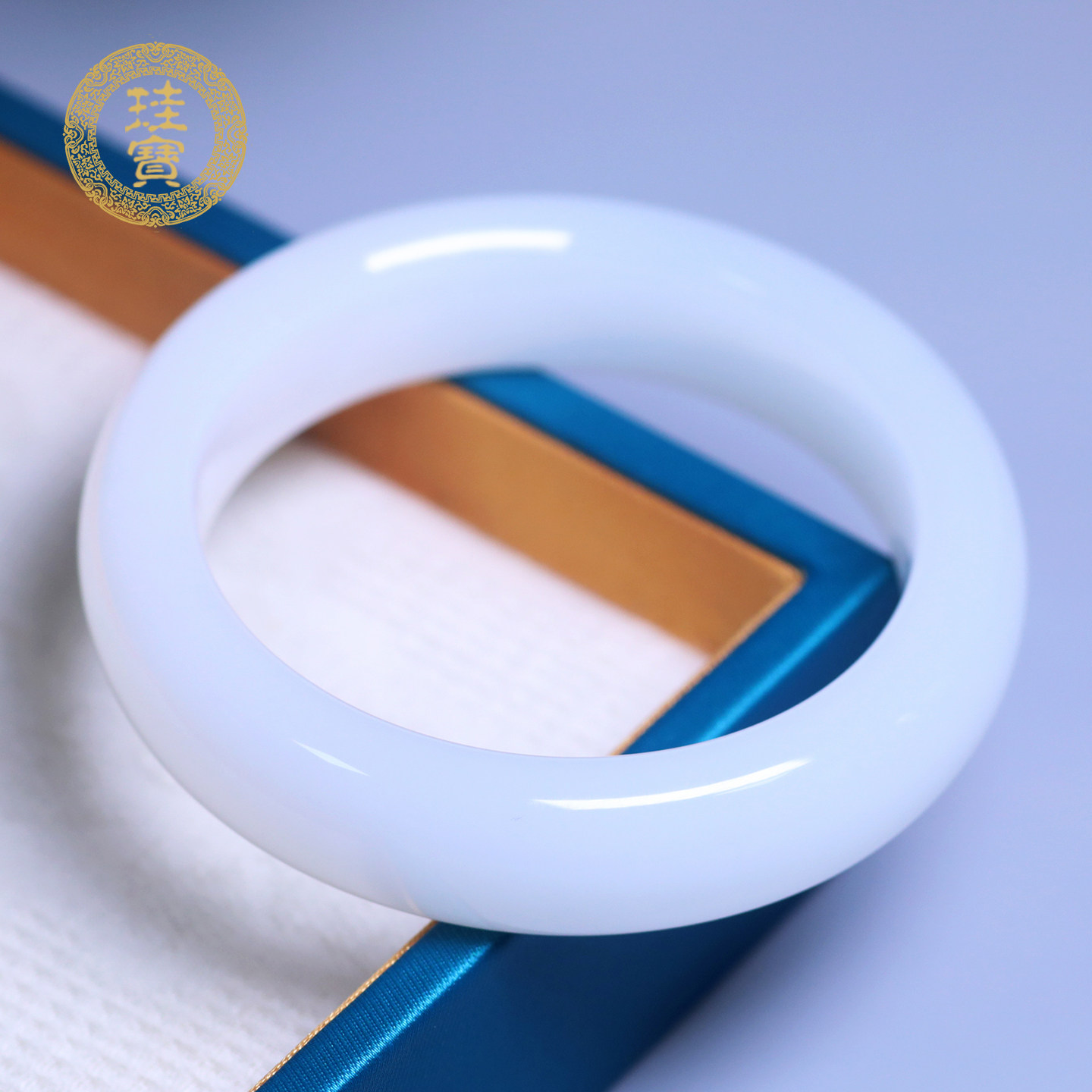 珪宝59mm和田玉羊脂玉宽条手镯女款白月光玉镯子送女友带证书1881