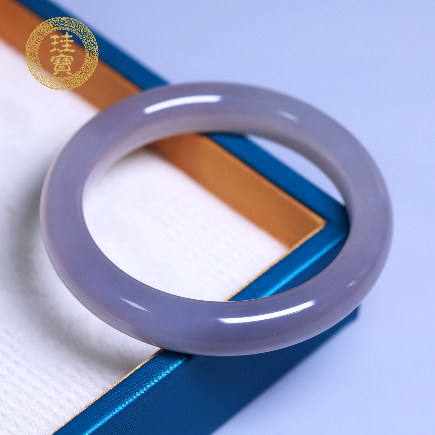 珪宝和田玉冰烟紫宽条手镯55.5mm