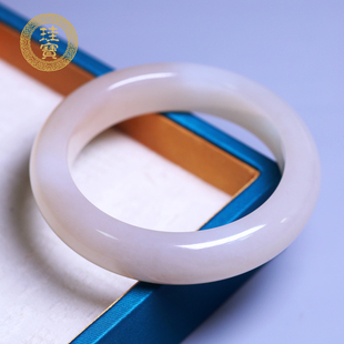 珪宝59.2mm和田玉藕粉宽版手镯女款温润玉镯子天然玉石带证书713A