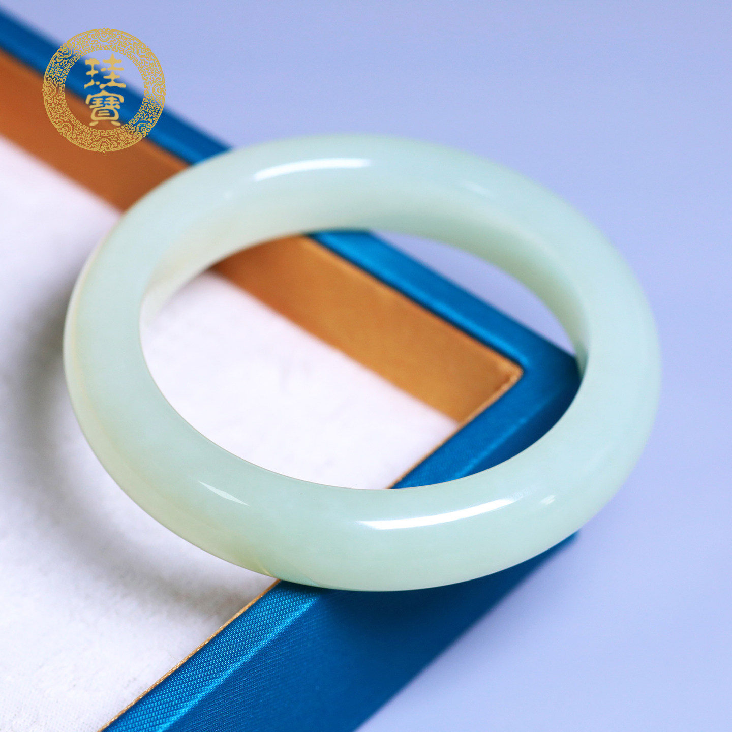 珪宝和田玉黄玉宽条手镯女54.3mm