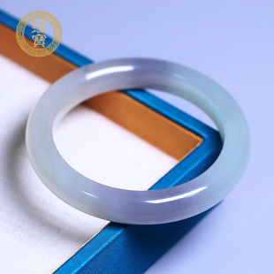 珪宝57mm和田玉冰烟紫宽条手镯女款玉镯子天然玉石带证书礼物1140