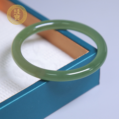 珪宝和田玉晴水绿圆条手镯55.4mm