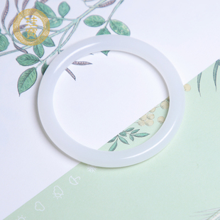 珪宝和田玉羊脂玉圆条手镯女款 天然玉石玉镯子圈口54mm带证书5234