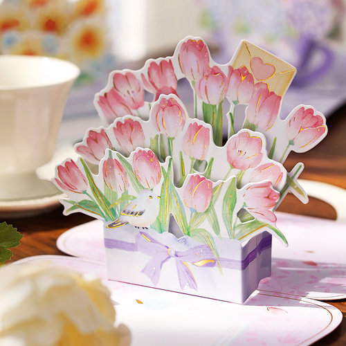 郁金香花卉贺卡立体卡片diy手工
