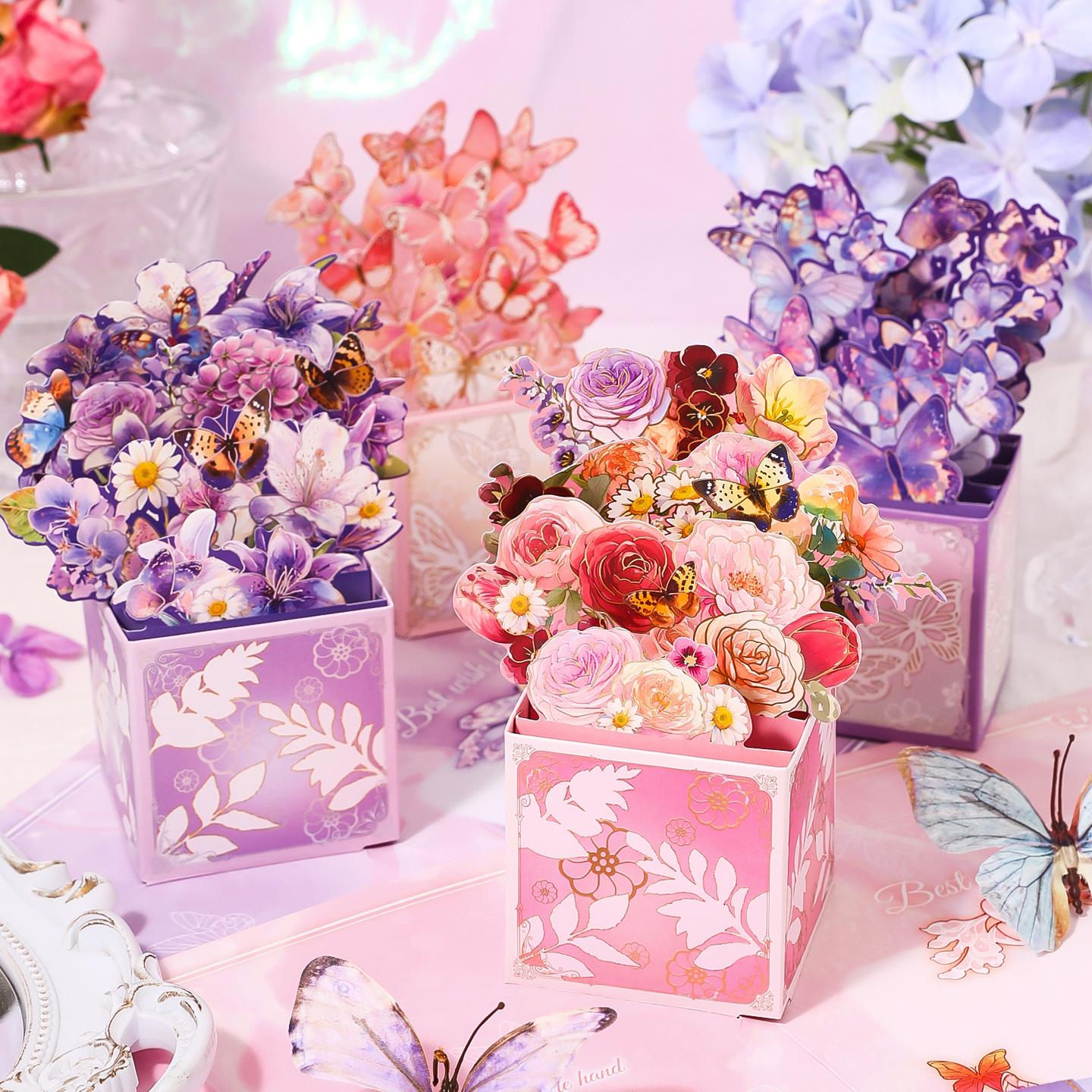 3D浮雕烫金立体花卉贺卡 带信封