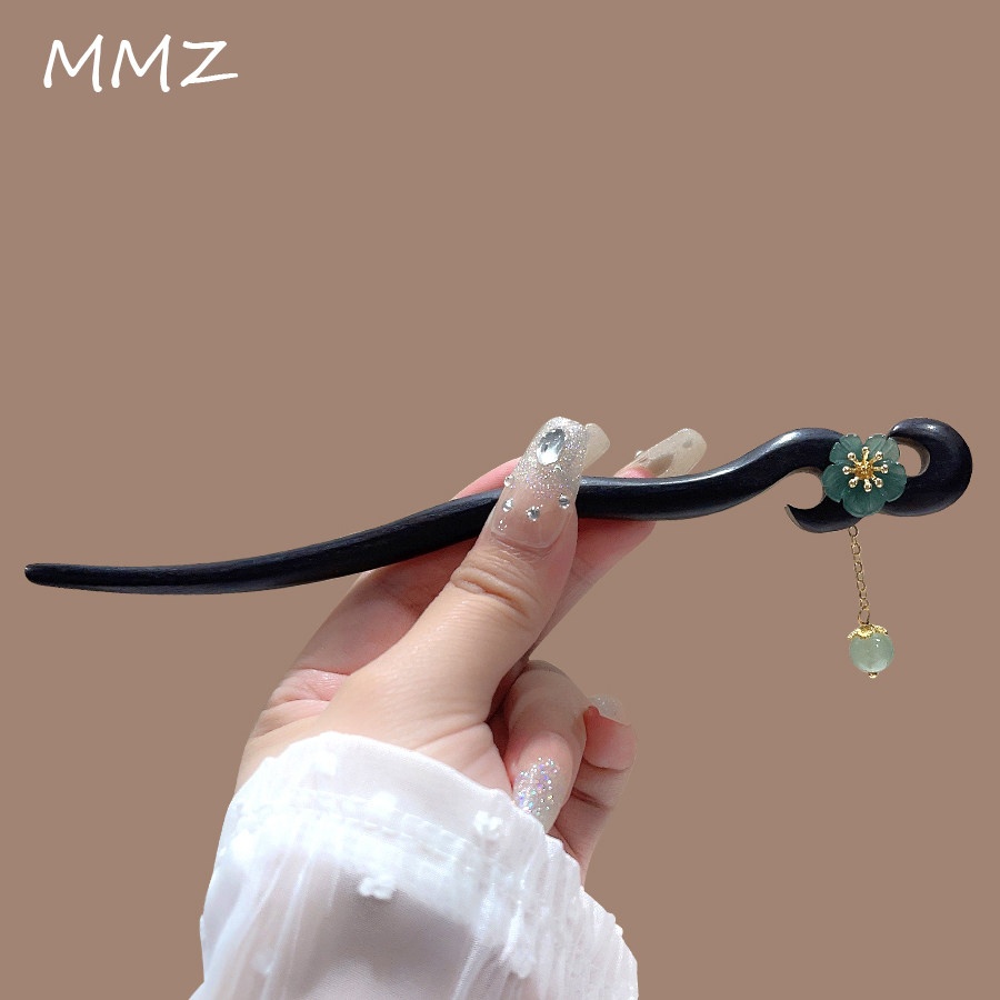 黑檀木发簪女高级感木质步摇流苏手工簪子简约现代盘发新中式发钗