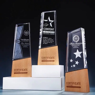 创意水晶奖杯定制木质实木奖杯奖牌内雕制作优秀员工年会颁奖定做