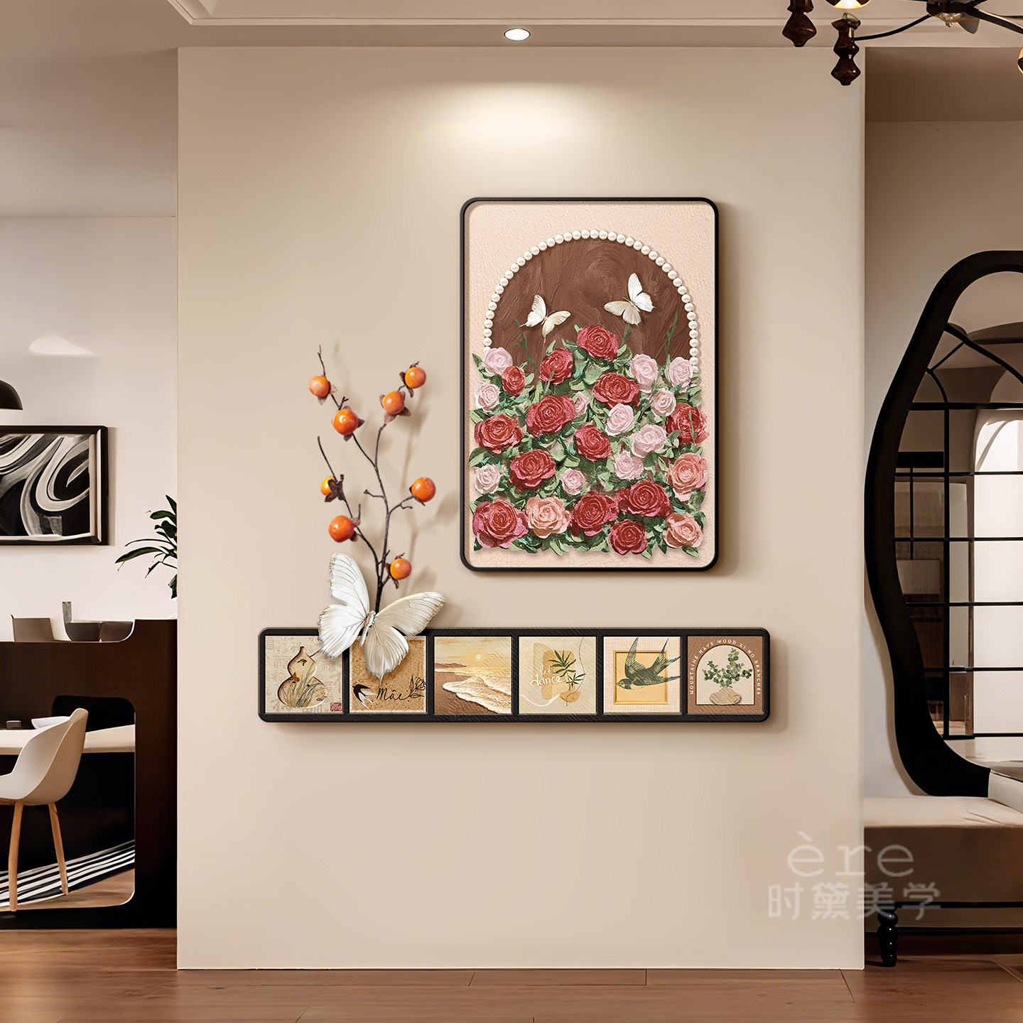 法式覆古玄关装饰画玫瑰花卉饭厅壁画高档艺术客厅沙发背景墙挂画