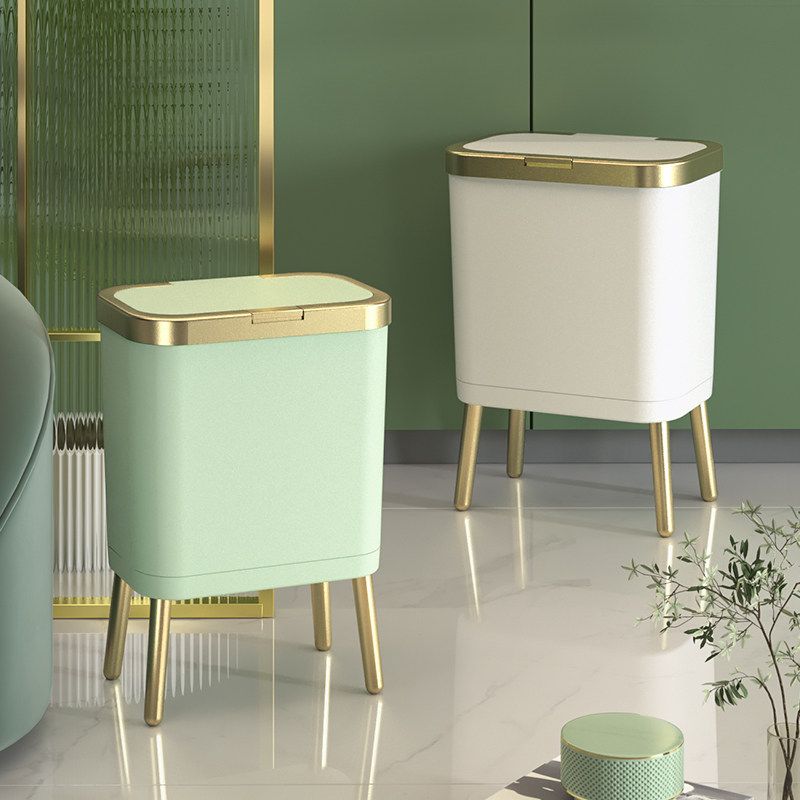 垃圾桶家用2025新款高脚厨房大容量厕所夹缝客厅带盖子按压创意纸
