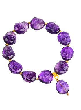 天然紫水晶佛头手链笑佛弥勒佛