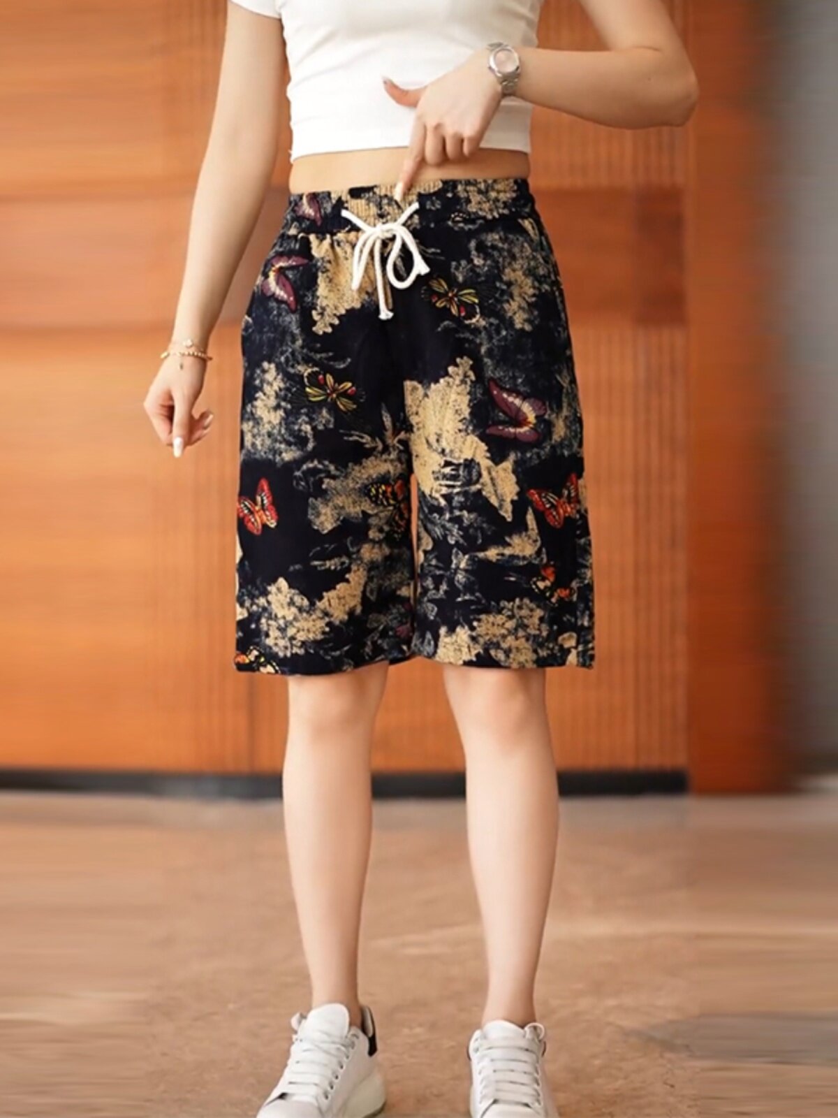 RETRO ETHNIC STYLE CASUAL SHORTS MENS SUMMER THIN TRENDY PRINT BEACH SPORTS PANTS NEW CROPPED PANTS