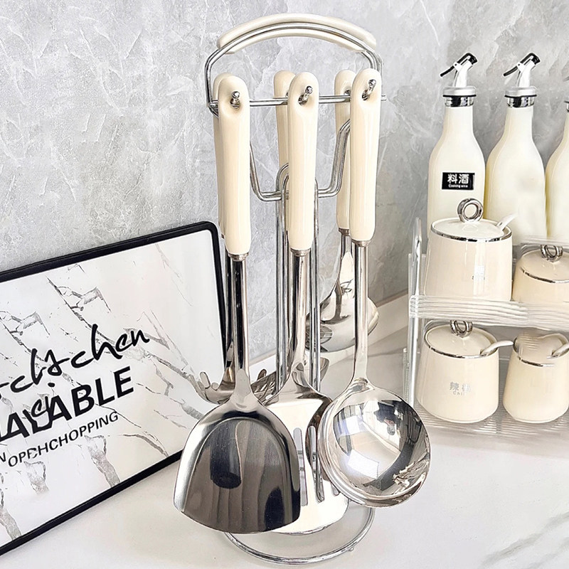 不锈钢家用锅铲套装厨房炒菜铲勺厨具七件套勺子铲子大汤勺置物架,厨房/烹饪用具,锅铲,淘宝优惠券,粉丝福利购,淘宝优惠卷