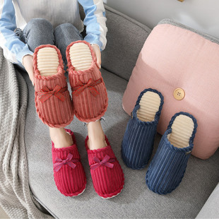 厚底灯芯绒防滑情侣男女老人毛毛拖鞋 秋冬季 居家家用室内保暖拖鞋