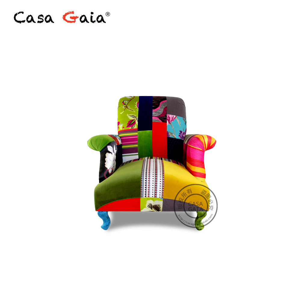 欧式布艺拼接客厅新古典风单人椅