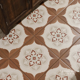 法式复古全瓷木纹小花砖中古风民宿瓷砖阳台厨房地砖卫生间300