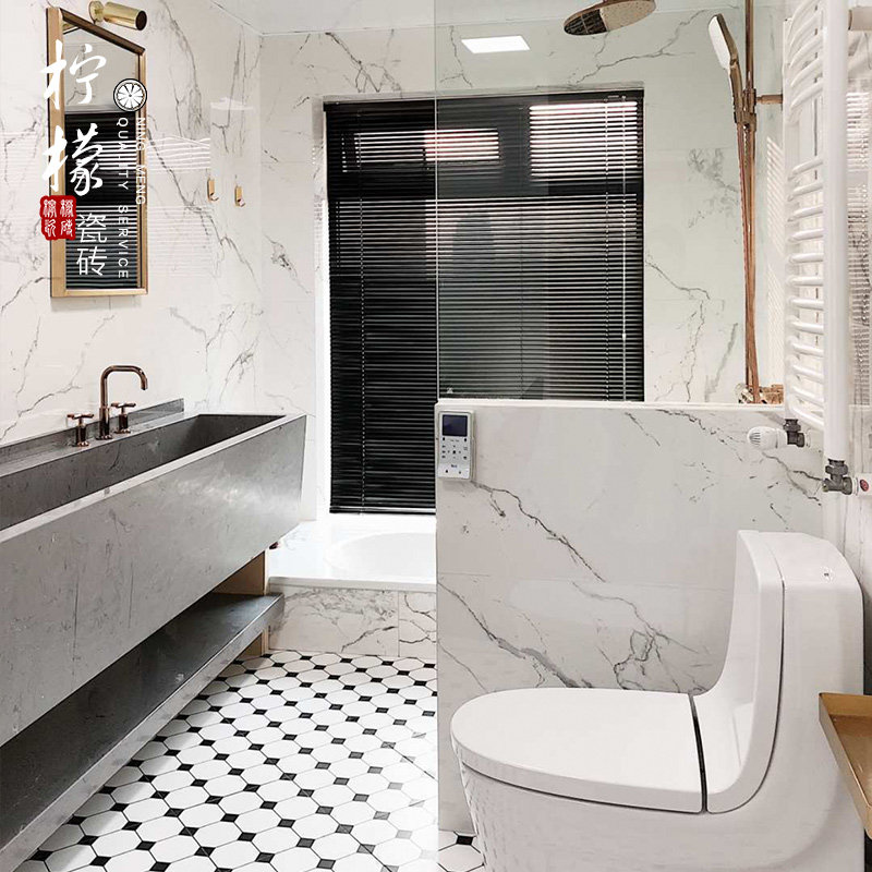 北欧轻奢柔光通体爵士白地砖鱼肚白大理石瓷砖卫生间厕所厨房墙砖