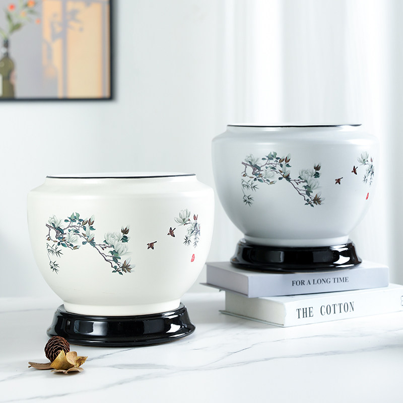 新中式陶瓷花盆带托 托盘客厅家用轻奢高级感铁树玄关兰花精品盆