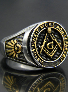 欧美戒子不锈钢霸气共济会复古男