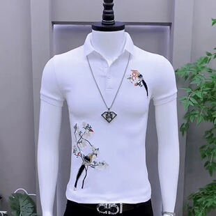 高级感刺绣翻领POLO衫男短袖修身轻熟风简约韩版百搭潮流夏季体恤