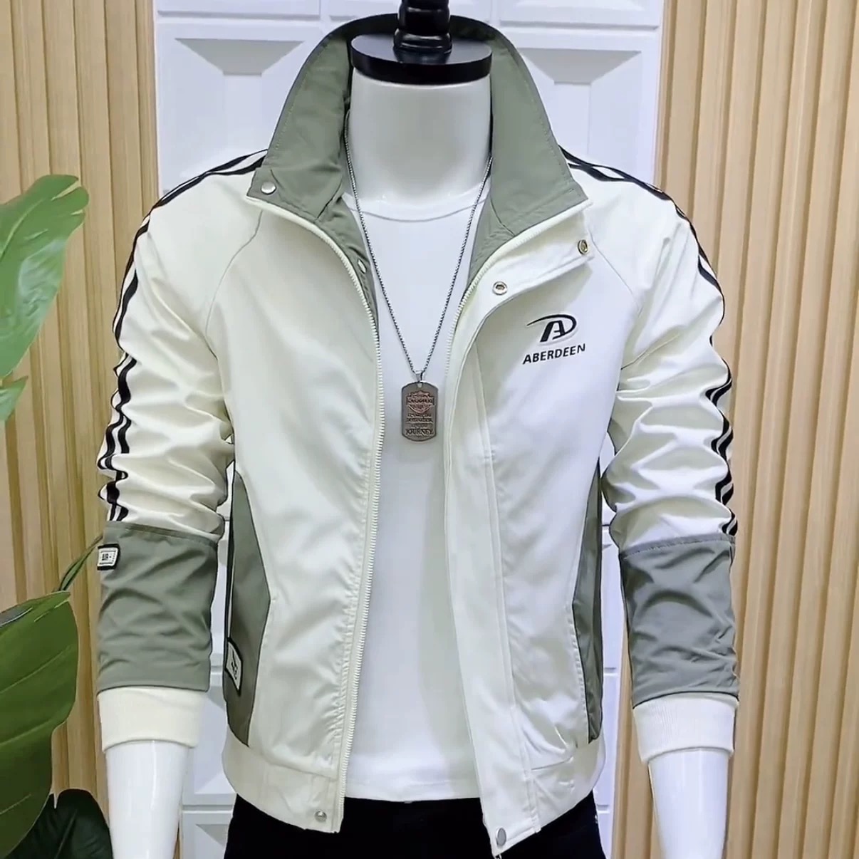 春秋新款男士修身拼色夹克