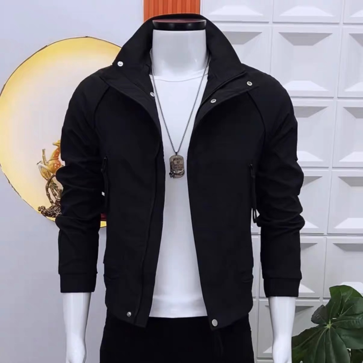 男士立领简约纯色夹克外套